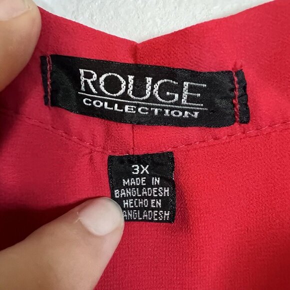 Rouge Collection Women’s Size 3X Red Blouse Short Flutter Sleeves Tie Front - Picture 6 of 9
